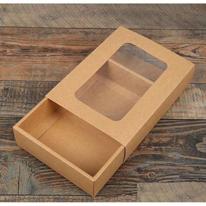 Gift Wrap 18.5X14X4.5Cm Kraft Paper Gift Boxes Packaging Box With Window Socks Handmade Der Drop Delivery Home Garden Festive Party Su Dhxo1