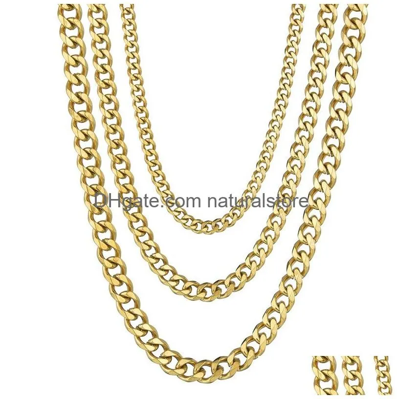 Chains M 5Mm 7Mm Stainless Steel Cuban Link Chains For Women Men 18K Gold Plated Titanium Choker Necklace Fashion Jewelry Drop Deliver Dhjld