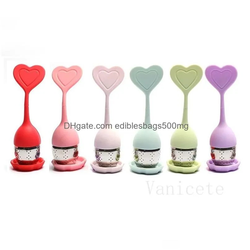 stainless steel heart shaped tea strainers spice herbal filter teaware accessories reusable tea-tools kitchen tools silicone teas infuser