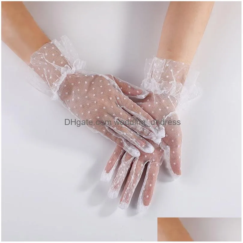 women black sexy transparentes dot mesh tulle gloves wedding bride dress gloves thin club prom party dancing dress accessories