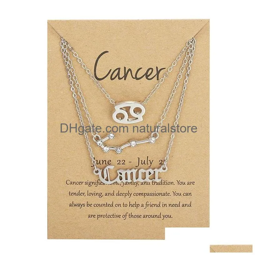 Pendant Necklaces 3Pcs/Set 12 Zodiac Sign Necklace For Women Constellation Pendant Chain Choker Birthday Jewelry With Cardboard Card D Dhfnh