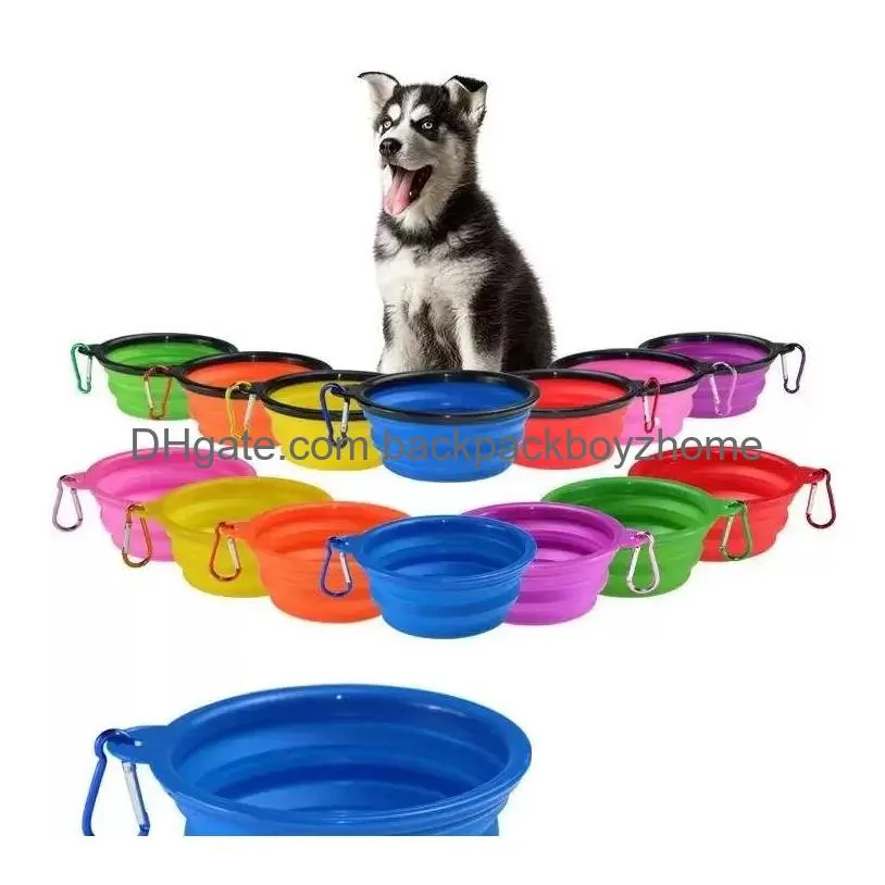 Dog Bowls & Feeders Pet Dog Bowls Folding Portable Food Container Sile Bowl Puppy Collapsible Feeding With Climbing Buckle Drop Delive Dhnbe