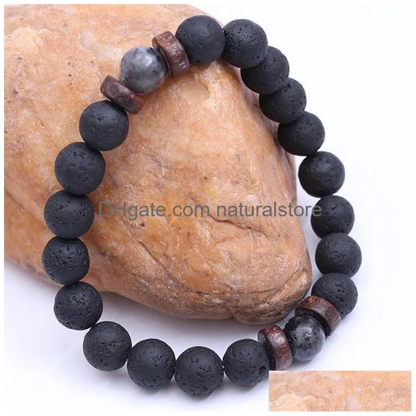 Beaded 8Mm Black Lava Rock Beaded Bracelets Mens Wood Beads Charms Natural Stone Bangle For Women Fashion Craft Jewelry Drop Delivery Dhqar