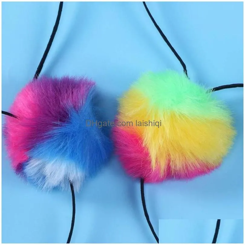 colorful hairband fluffy fur ball headband kids girls women princess hair accessories birthday pompon headwear gifts