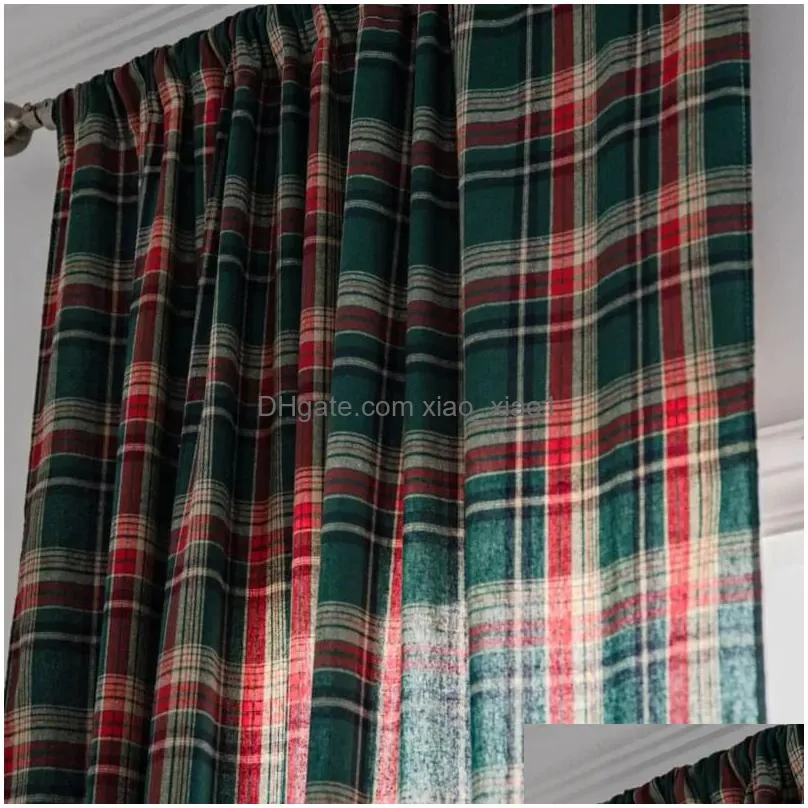 christmas window curtain red green plaid cotton and linen curtains american retro country style valance curtains for kitchen 240115