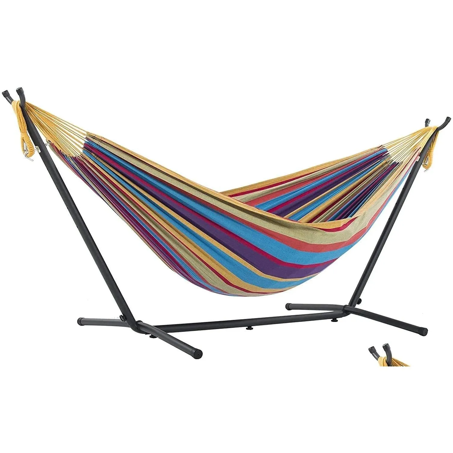 Camp Furniture Vivere Double Cotton Hammock With Space Saving Steel Stand Tropical 450 Lb Capacity Premium Carry Bag Included Camp Dro Dhkku