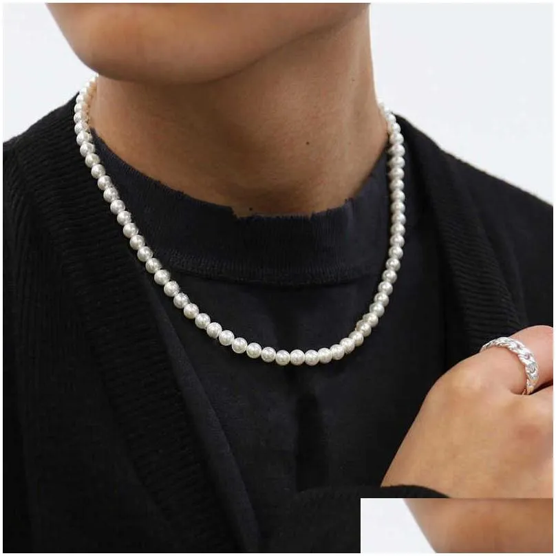 pendant necklaces pearl necklace men simple handmade strand bead necklace choker 2022 trendy men jewelry for women girls wedding banquet necklaces
