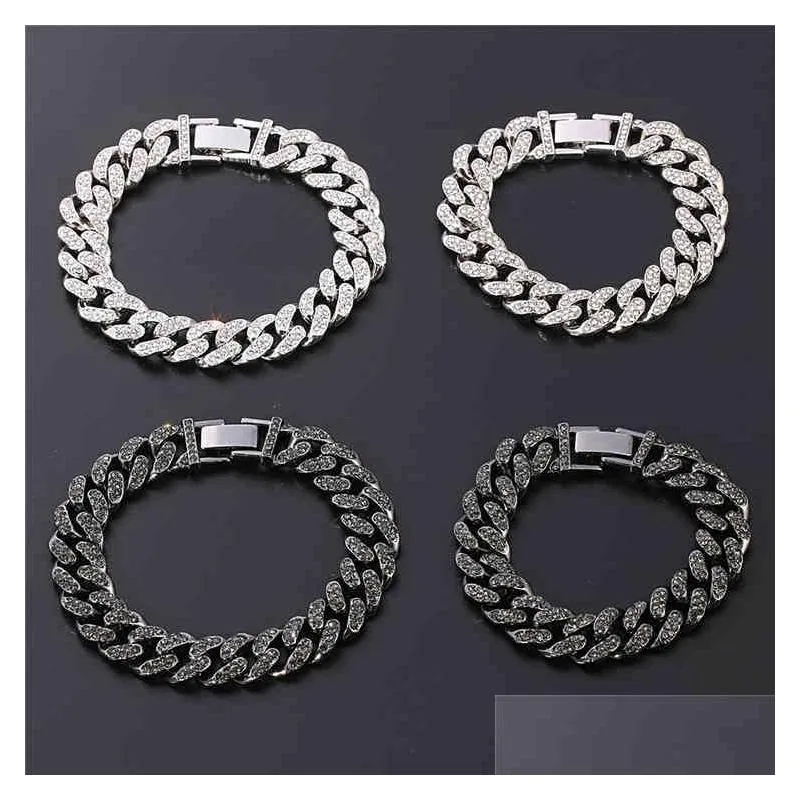 wholesale black 13mm iced out cubic zircon diamond cz cuban link chain  cuba necklace bracelet hip hop jewelry for men