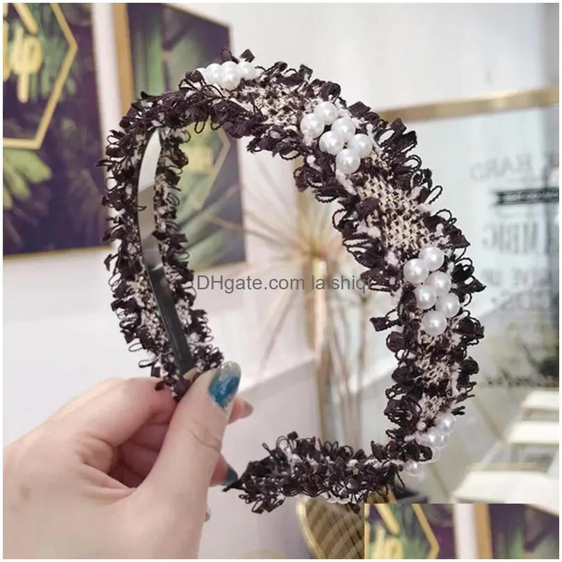 lystrfac korean ins simple raw burrs beaded pearl hairband for women girls hair hoop headband ladies hair accessories