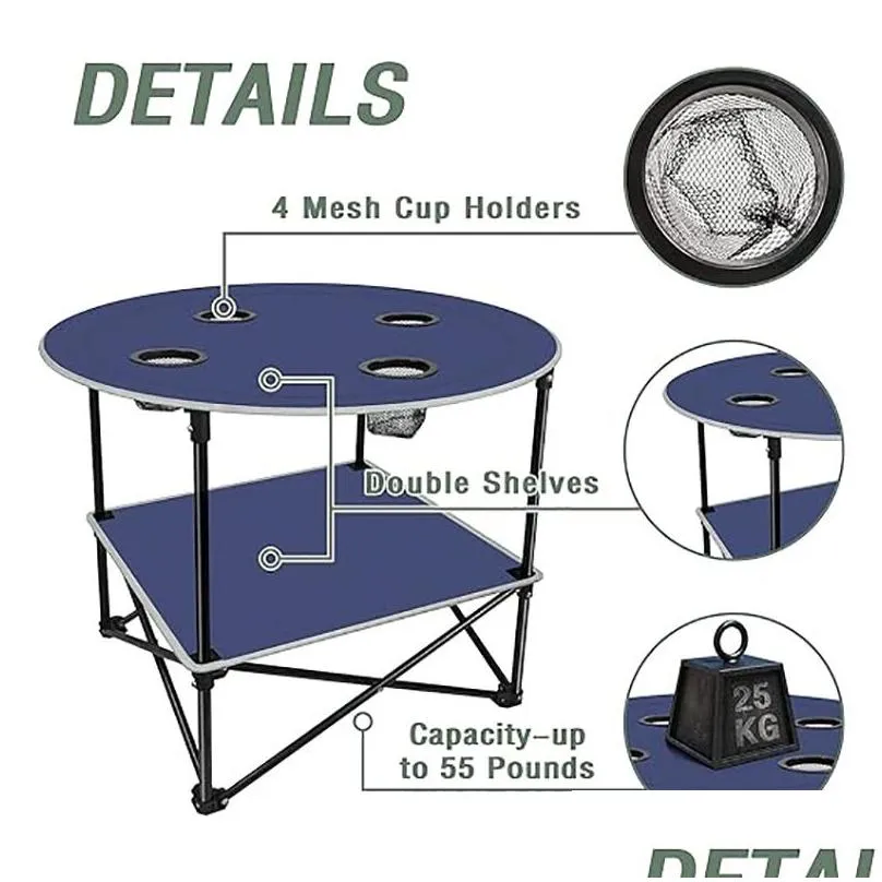 Camp Furniture Portable Picnic Table With Shelf Beach Outdoor Folding Cam Tables That Fold Up Lightweight Cup Holders Storage Bag Drop Dhs8E