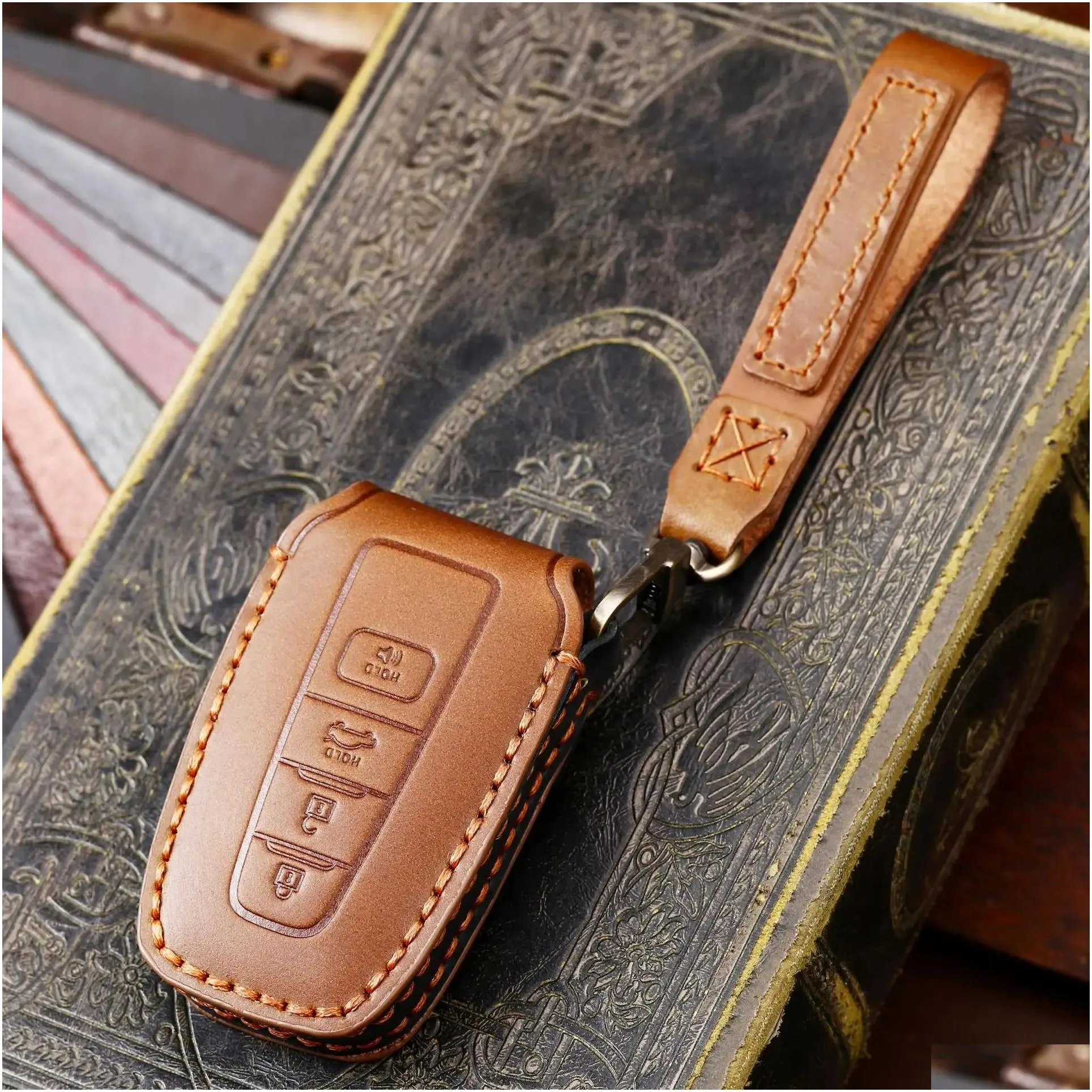 Car Key Leather Car Key Case Er Fob Protector Accessories For Carola Vios Camry Corolla Keychain Holder Keyring Shell Bag Drop Deliver Dhtex