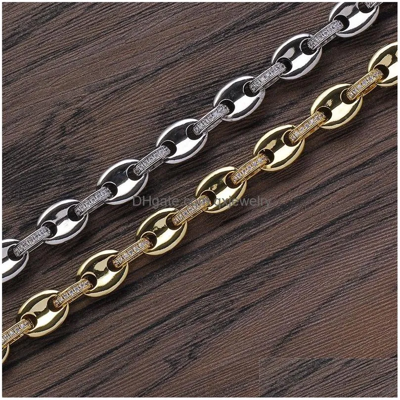Chains 12Mm 16-20Inch Gold Plated Bling Cz Stone Coffee Bean Chain Necklace Bracelet Rapper Street Jewelry For Men Gift Drop Delivery Dhy9Z