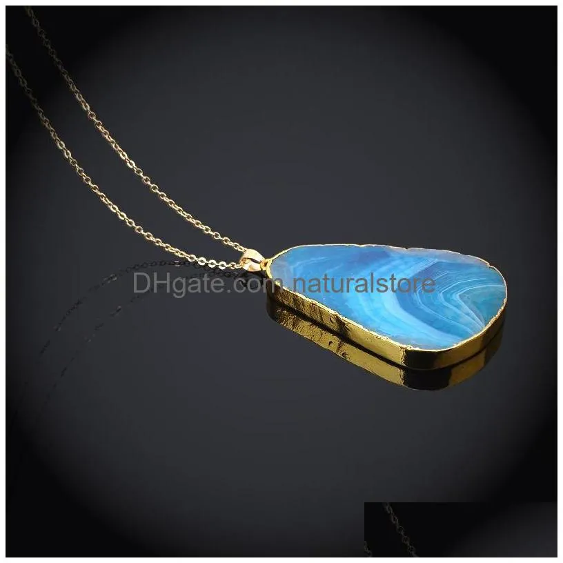 Pendant Necklaces New Druzy Healing Necklaces Geometric Cutting Lines Natural Crystal Quartz Stones Pendant Gold Chains For Women Fash Dhqwi