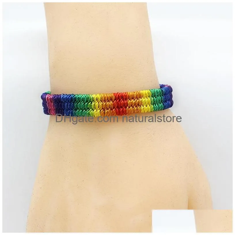 Charm Bracelets Rainbow Lgbt Pride Charm Bracelet Handmade Braided Friendship String For Gay Lesbian Lgbtq Wristband Jewelry Drop Del Dh6Q9