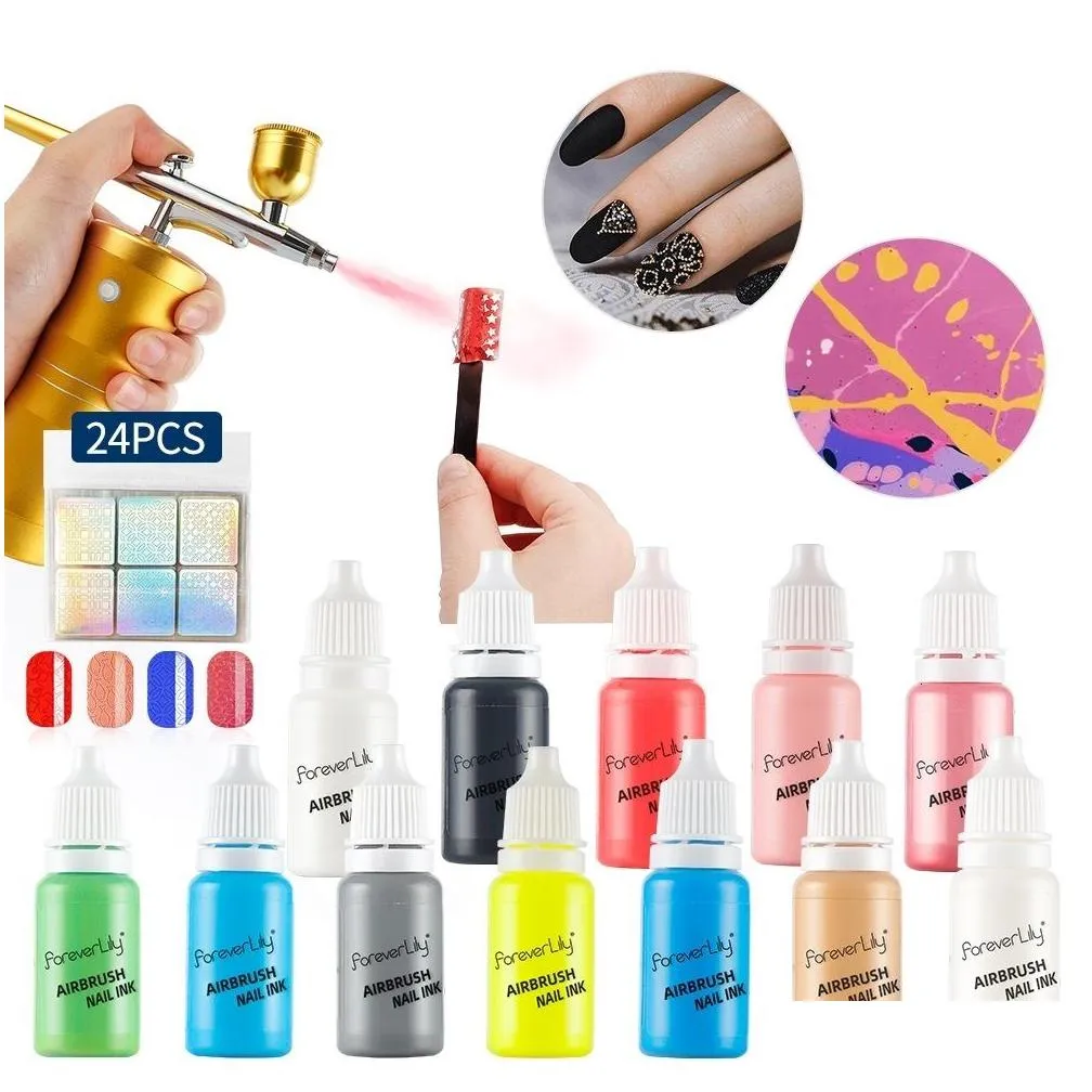 Nail Polish 12Pcs Diy Airbrush Art Inks Acrylic Paint Ink Set Pigments For Spray Stencils Painting Tools 10 29Ml 230712 Drop Delivery Dhpp6