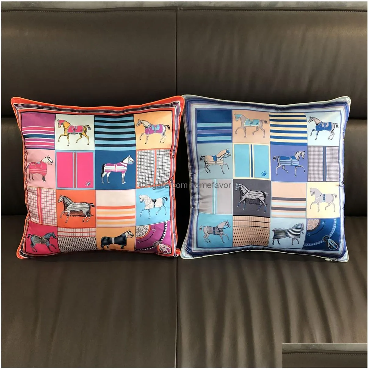 cushiondecorative pillow silk case brand design plaid horse sofa throw chair car cushion cover home decoration fashion 2212025917120