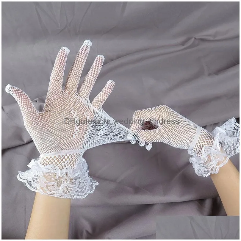1 pair bridal gloves black lace women fishnet for bride wedding accessories