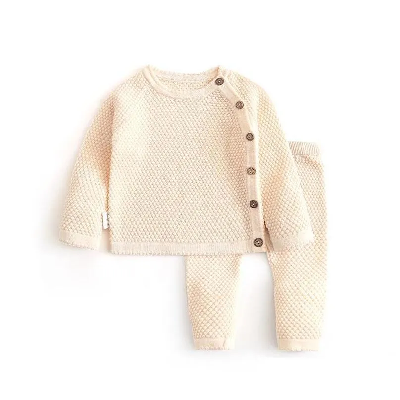 Clothing Sets Lzh 2021 Summer Spring Warm Baby Sweater Suit Knitted Solid Color Born Girl Clothes Cotton Soft Two-Piece Drop Delivery Dhxow