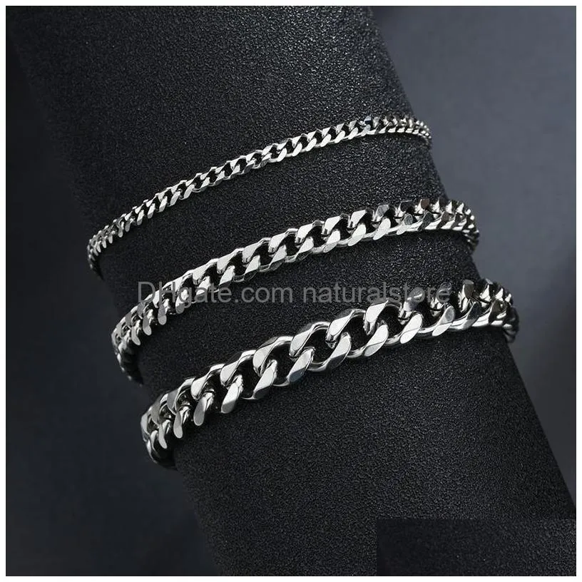 Chain Classic Stainless Steel Chain Bracelet For Men Women Punk 3/5/7Mm Width Cuban Link Bangle Fashion Party Never Fade Jewelry Gift Dhwb0
