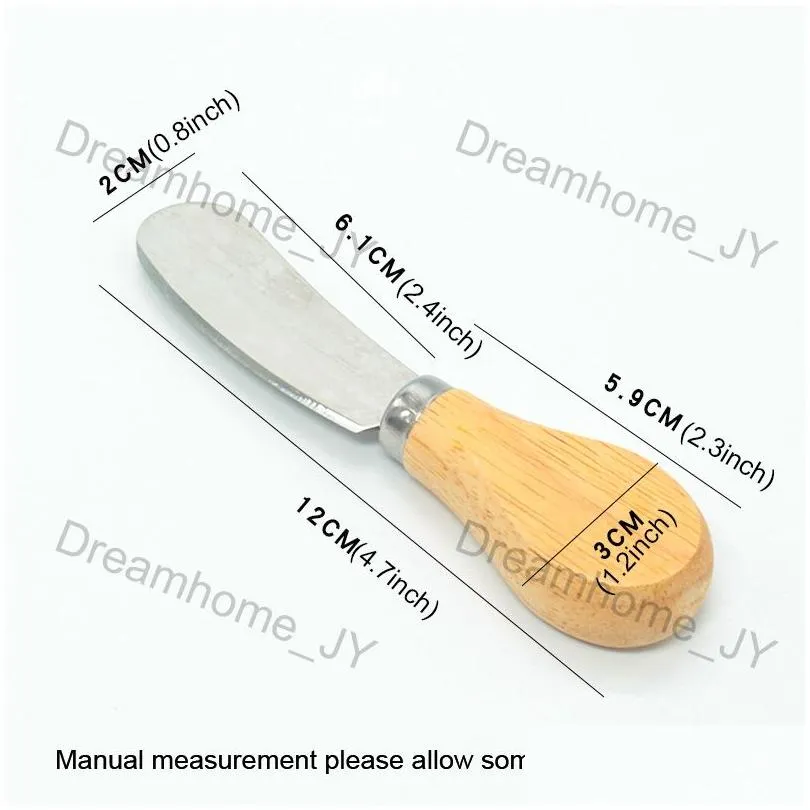 Cheese Tools Baking Tools Mti Functional Stainless Steel Cheese Knife Fork Cutlery Butter Cake Dessert Kitchen Gadgets Wood Handle Hy0 Dhpj4