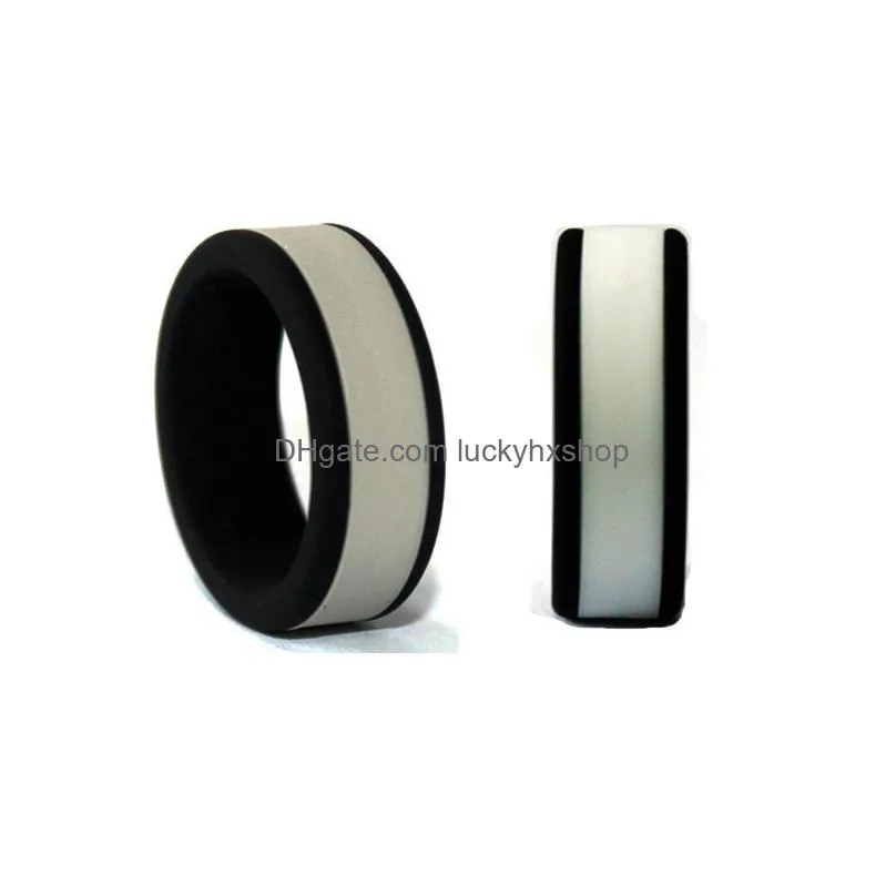 Band Rings 8Mm Compose Sile Wedding Band Rings For Women Men Comfortable Flexible Outdoor Sports Engagement Two Tone Fashion Jewelry Dhguu