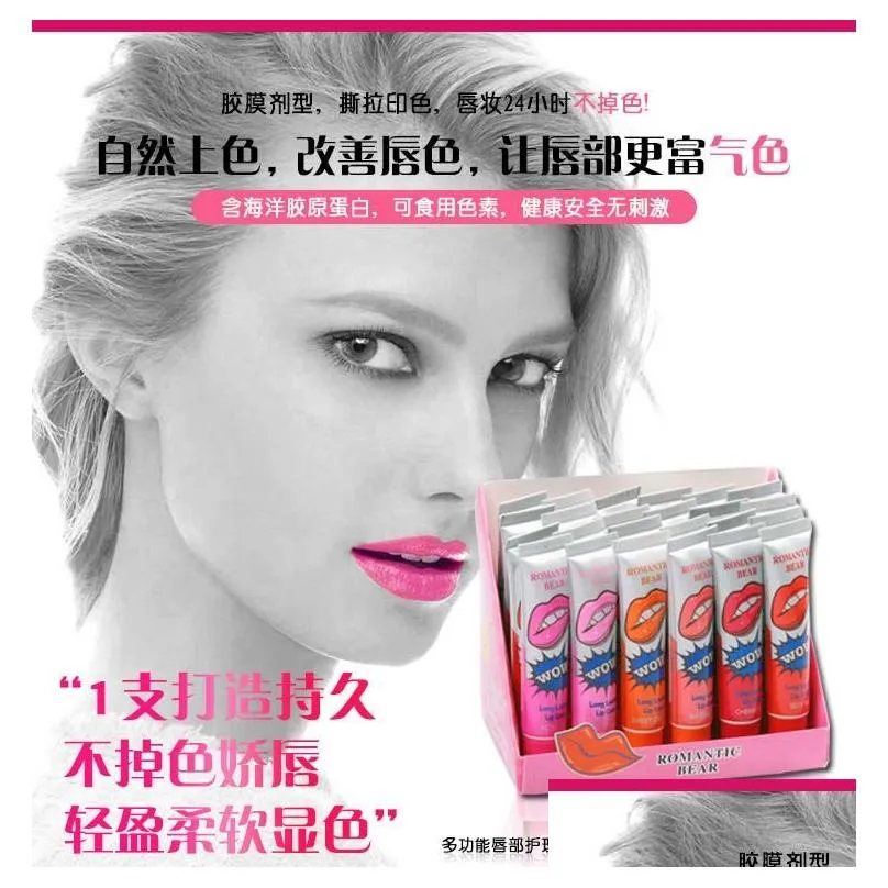 Lip Balm 1200Pcs Lip Gloss Lipstick Peel-Off Lasts For 24H No Stain Marine Collagen Balm Plant Romantic Bear Makeup Drop Delivery Heal Dhi94