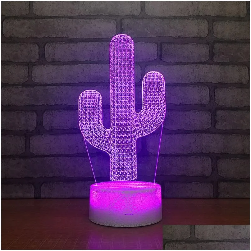 cactus shape 3d table lamp led color changing visual illusion usb nightlight plant style lights for kids christmas gifts