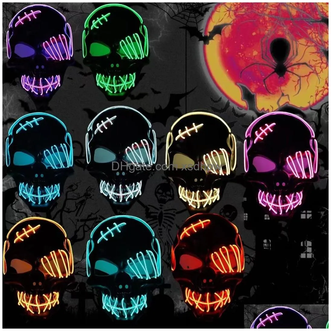 led skeleton terror glowing mask glowing halloween party neon role play terror mask decoration wholesale