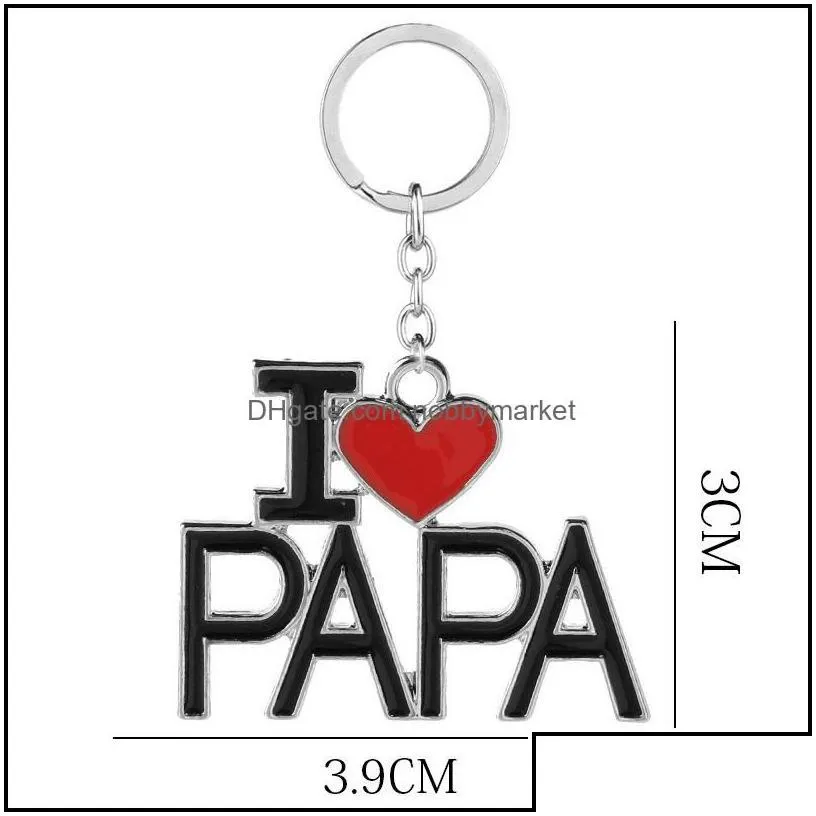 key rings jewelry enamel alloy i love mom dad papa mama heart pendant keyrings fathers day mothers gifts keychain drop delivery 2021