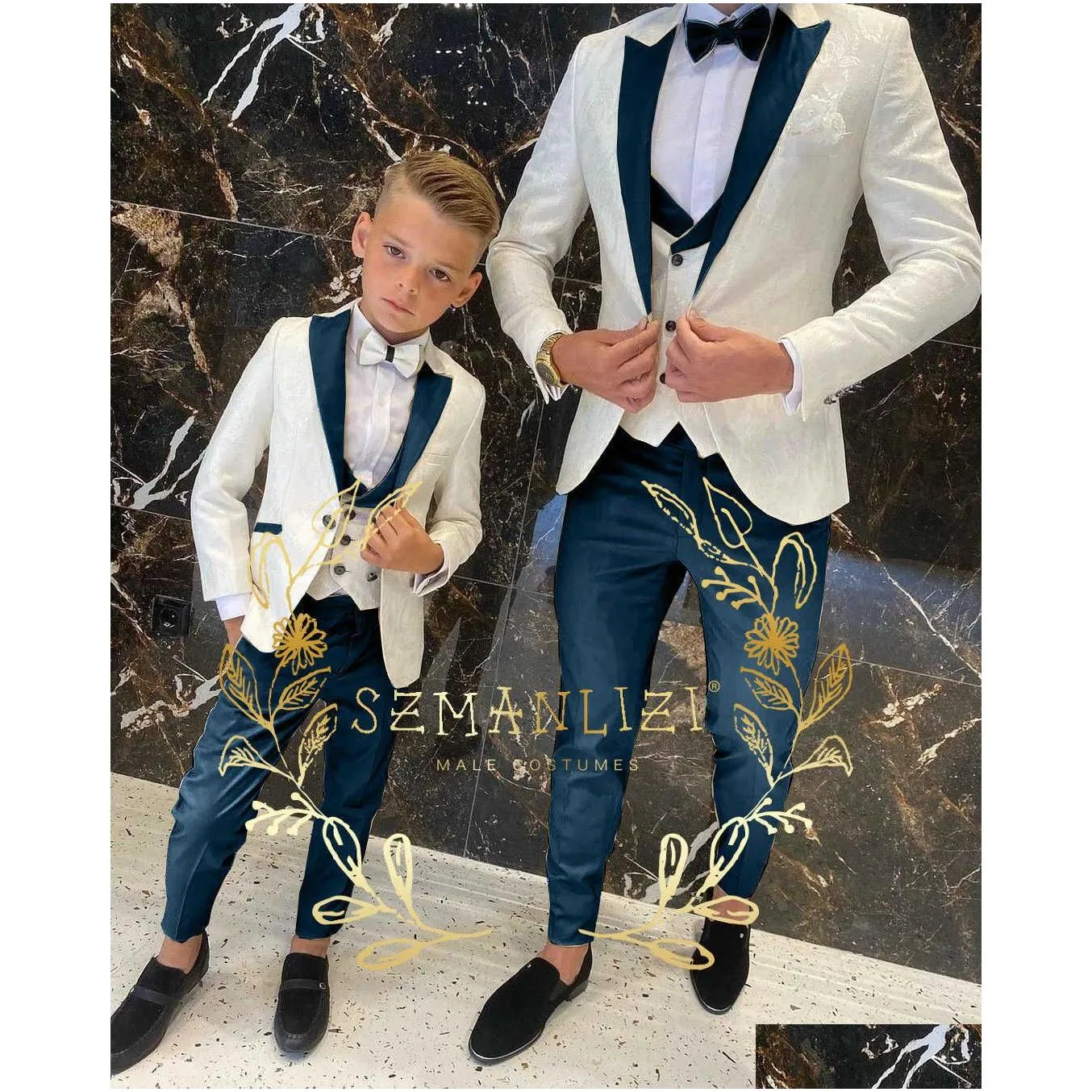 Clothing Sets Floral Pattern Boy Formal Suits Dinner Tuxedos Little Boys Groomsmen Kids For Wedding Party Prom Suit Wear Ensembles De Dh0P9