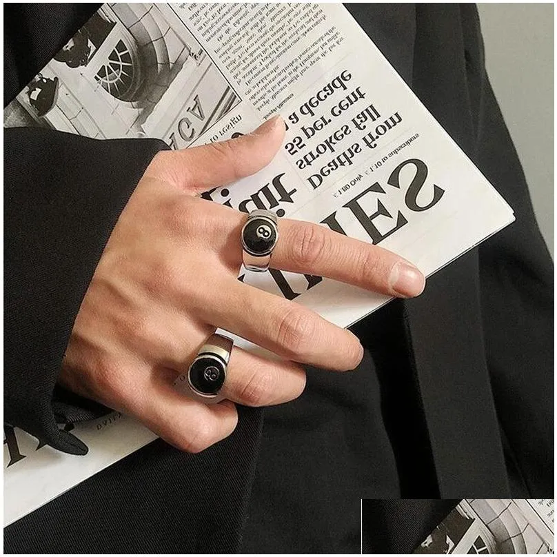 2021 round black no. 8 ring street fashion hip hop exaggerated punk street ring titanium steel does not fade