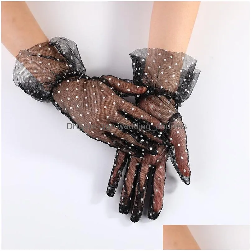 women black sexy transparentes dot mesh tulle gloves wedding bride dress gloves thin club prom party dancing dress accessories