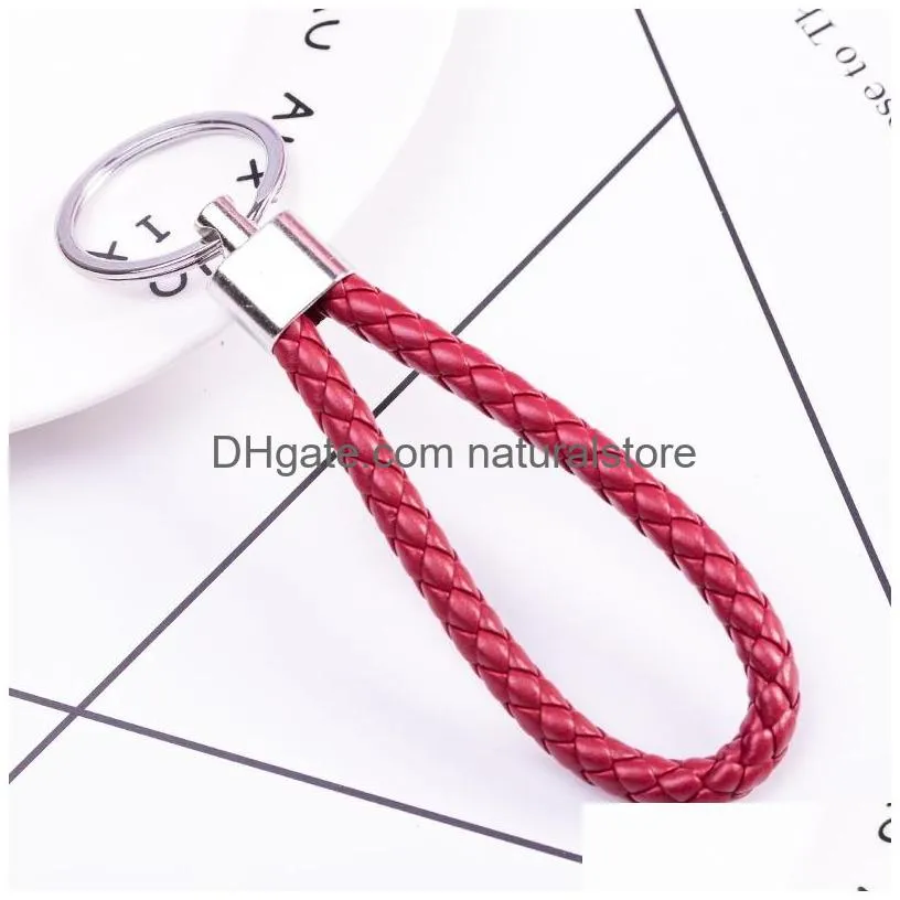 Keychains & Lanyards New Handmade Pu Leather Keychain Braided String Rope Metal Key Ring Woven Cord Chains Holder Diy Jewelry Accesso Dhyuc