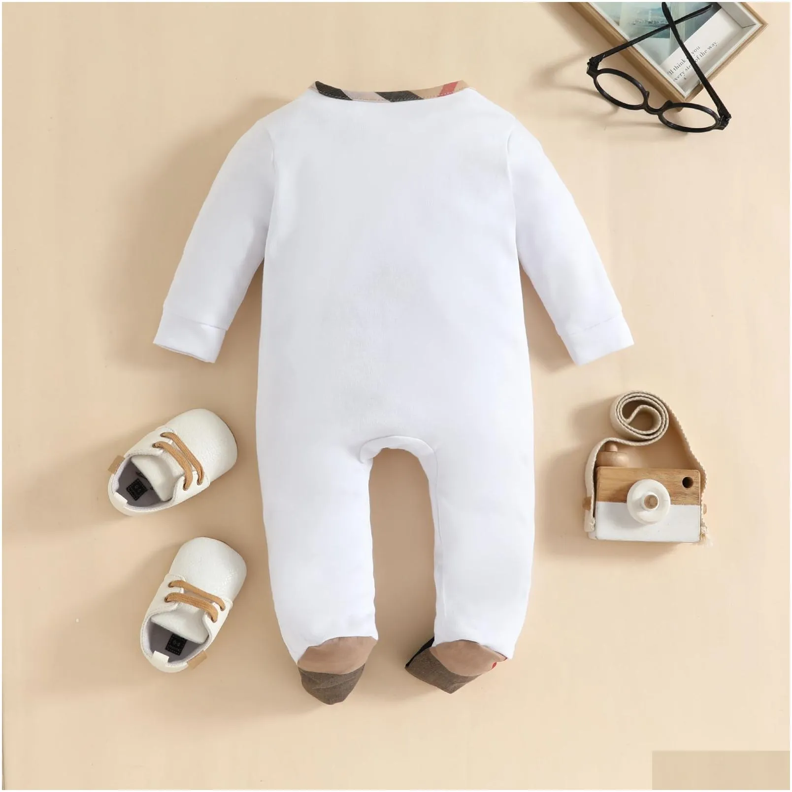 Rompers Baby Romper Round Neck Newborn Clothes Solid Color Long Sleeve Underwear Cotton Boys Girls Lapel Rompers Drop Delivery Baby, K Dhj5O