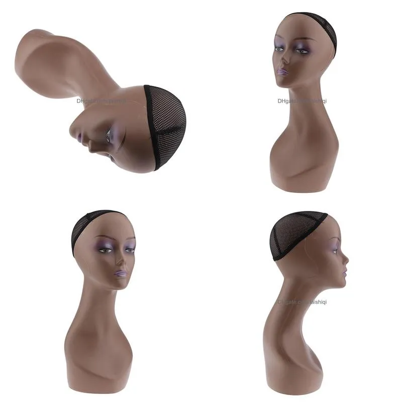 female mannequin manikin head model wig cap jewelry hat display holder stand coffee color wig stand training head