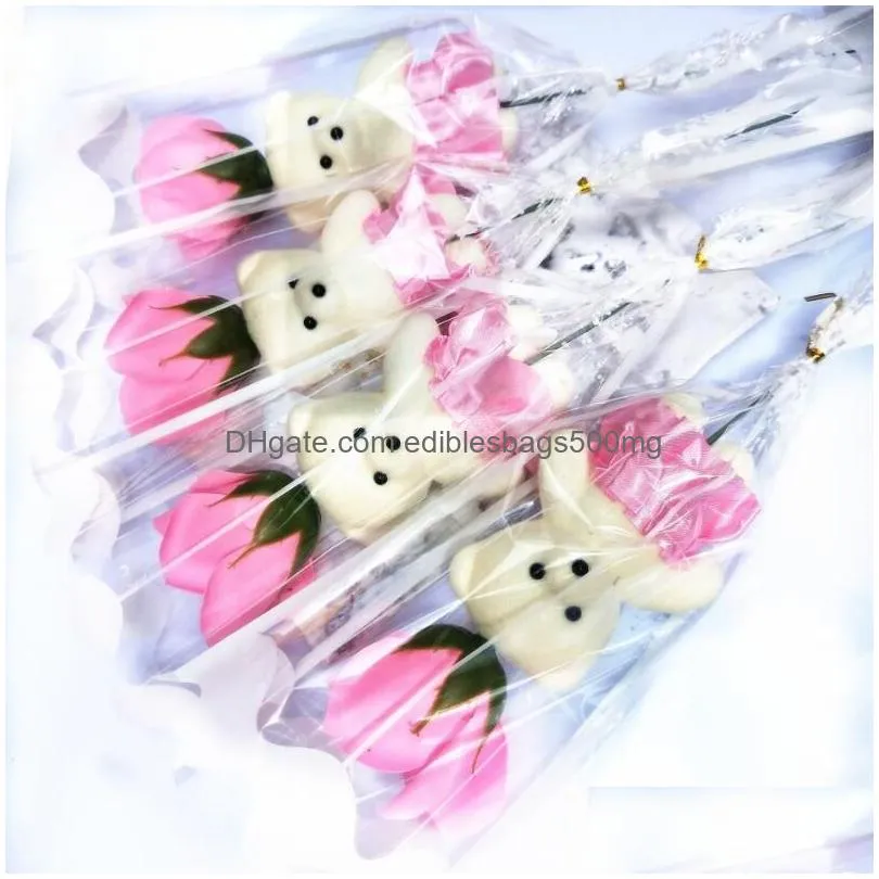 single bear soap flower bear simulation rose single branch artificial flower for teachers valentines day gift promotion toys