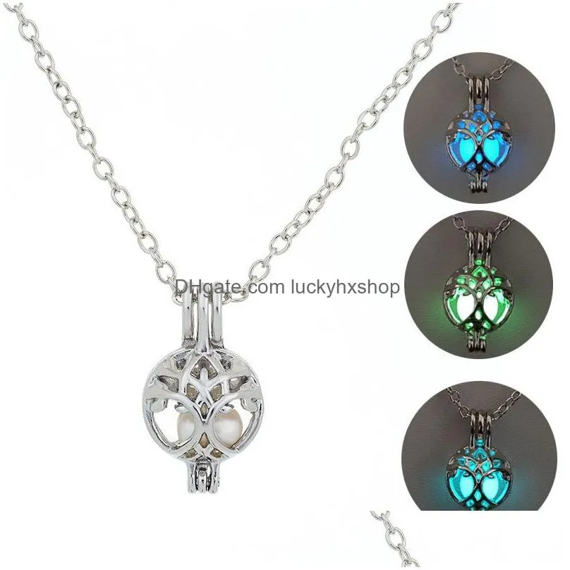 Pendant Necklaces Glow In The Dark Necklaces Star Tree Of Life Dragon Love Owl Key Pegasus Open Cage Lockets Pendant Chain For Women F Dhcos