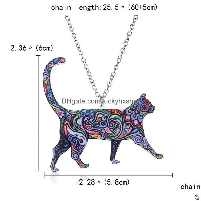 Pendant Necklaces Colorf Double Side Acrylic Printing Cat Dog Dragon Horse Camel Pendant Necklace For Women Costume Sweater Chain Hand Dhcxb