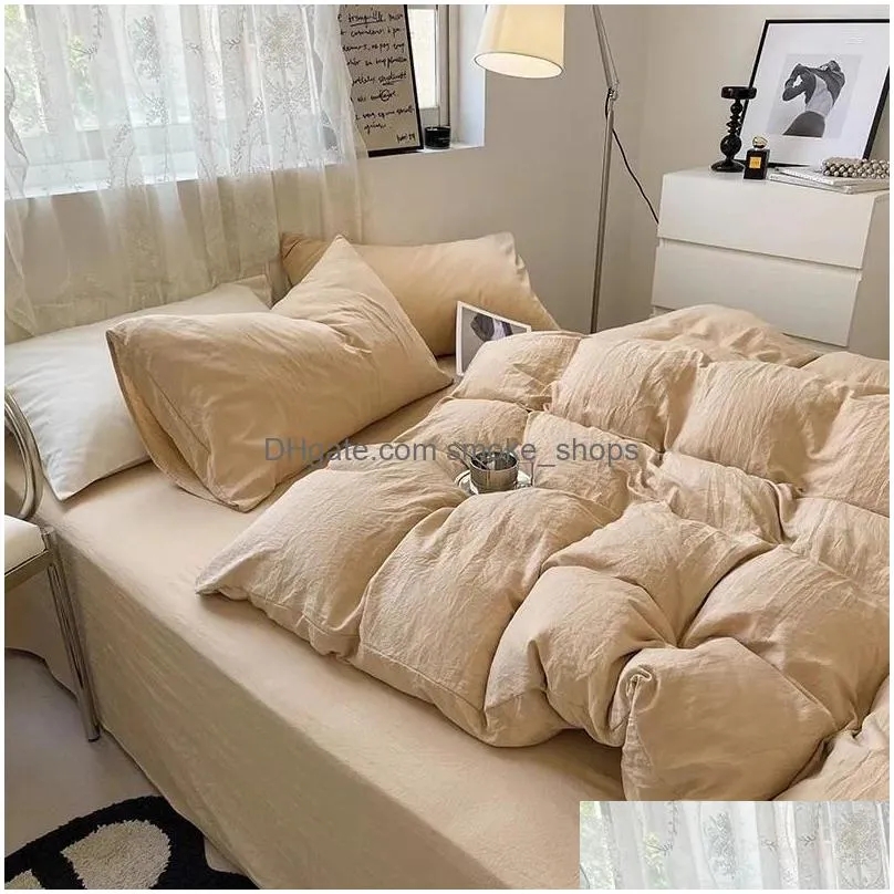 bedding sets light luxury washed cotton bed set of four pieces summer pure sheets dormitory three piece bedd