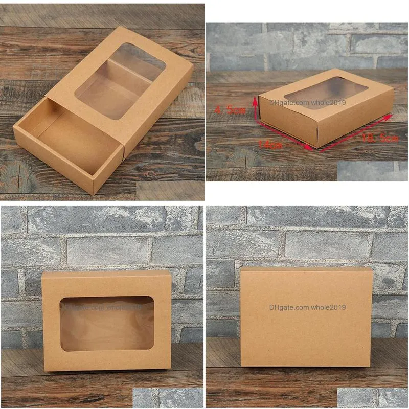 Gift Wrap 18.5X14X4.5Cm Kraft Paper Gift Boxes Packaging Box With Window Socks Handmade Der Drop Delivery Home Garden Festive Party Su Dhxo1
