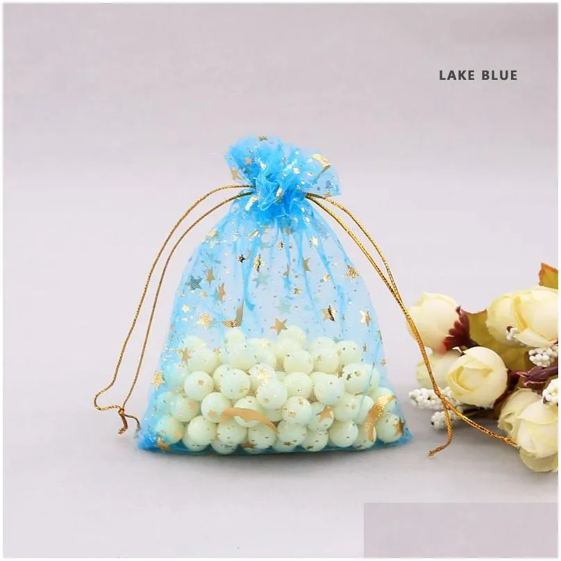 Jewelry Pouches, Bags Dstring Pouches Bags For Jewelry Organza Pouch Gold Moon Star Transparent Mesh Wedding Christmas Gifts Package P Dhk6T