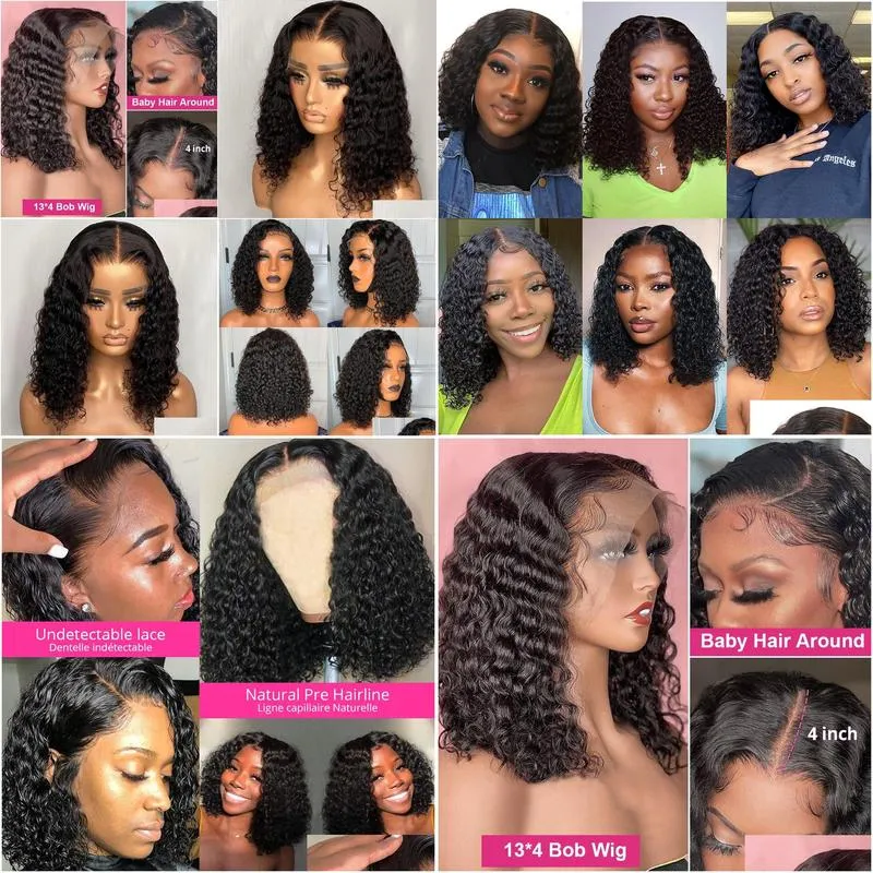 human hair wigs for women brazilian deep wave frontal wig 180 density transparent t part lace wig jerry curl bob preplucked remy