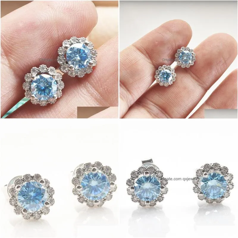Stud New Trendy Fashion 925 Sterling Sier White Gold Plated 0.5Ct Blue Moissanite Studs Earrings Nice Gift Drop Delivery Jewelry Earr Dhfdl