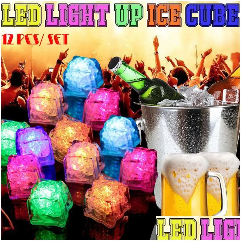 Night Lights Led Glowing Light Up Ice Cubes Slow Flashing Color Changing Cup Without Switch Wedding Party Halloween Decoration8006018 Dh6Sy