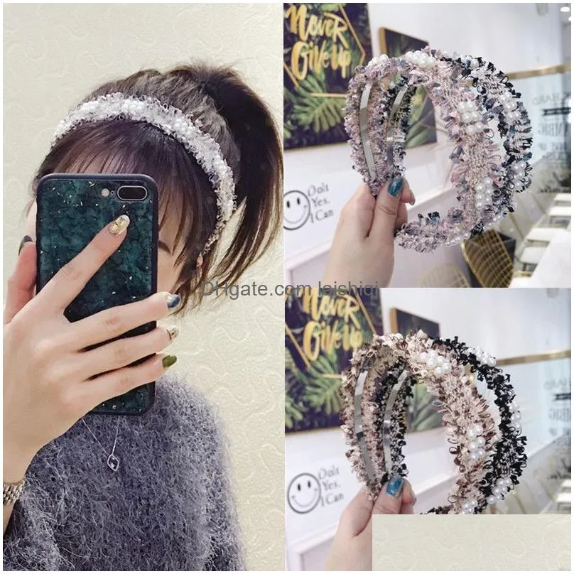 lystrfac korean ins simple raw burrs beaded pearl hairband for women girls hair hoop headband ladies hair accessories