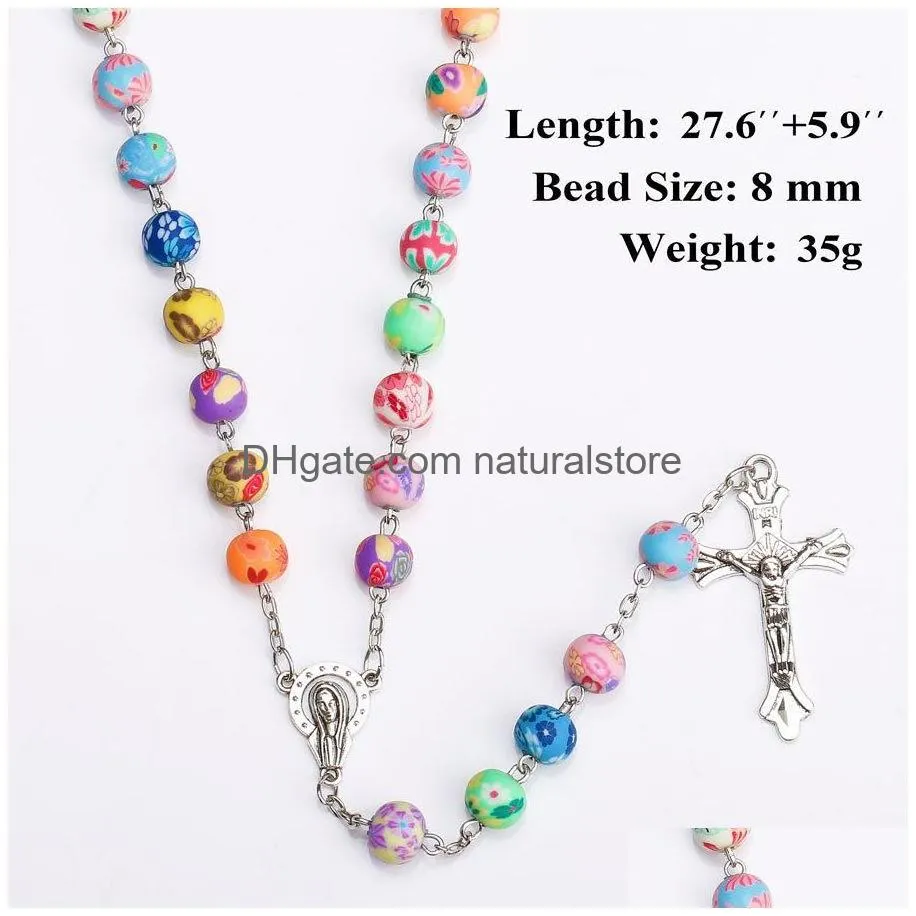 Pendant Necklaces New Relin Cross Pendant Rosary Necklaces For Women Colorf Soft Y Beads Long Chain Virgin Mary Jewelry Drop Delivery Dhego