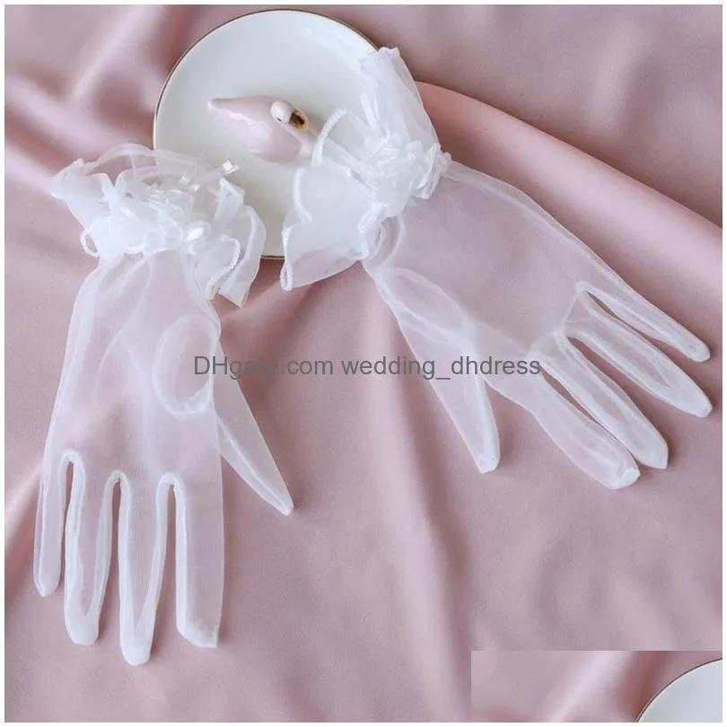 bridal gowns accessories thin mesh flowers with fingers short gloves fashion glamour lady party role playing glove