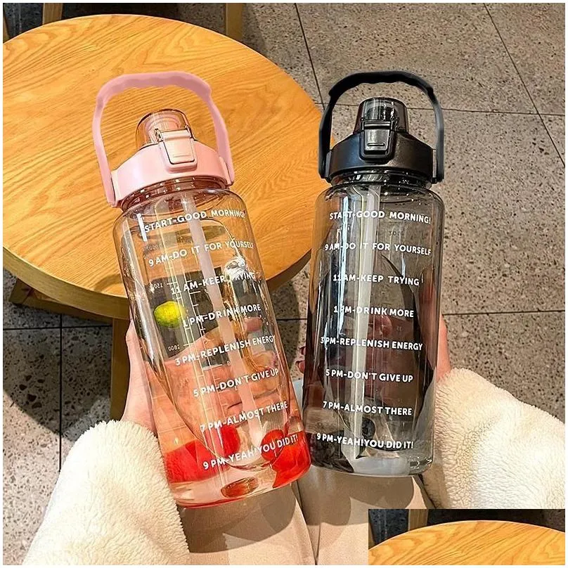 water bottles 2 liter water bottle with straw kawaii cute drinking sports bottles with time marker for girls water jug drinkware outdoor cup