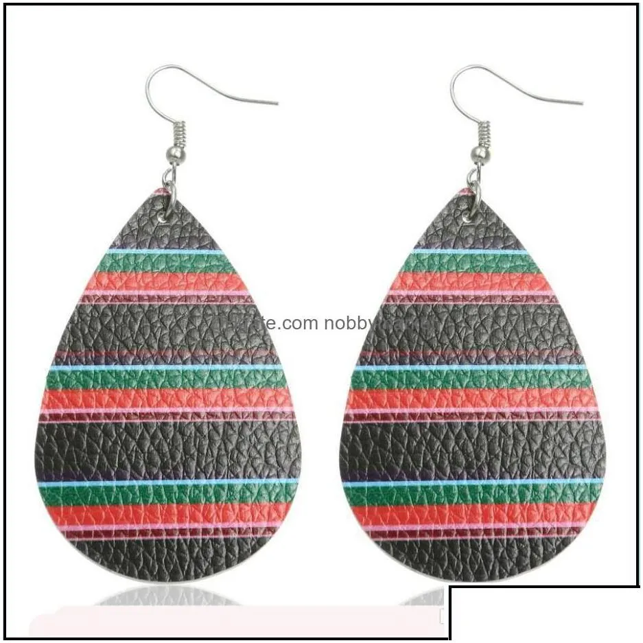 dangle chandelier earrings jewelry design rainbow stripe pu leather waterdrop eardrop bohemia drop gifts for women delivery 2021