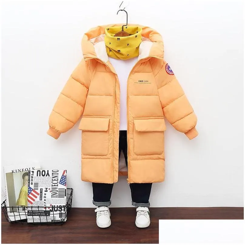 Down Coat Baby Boys Jackets Winter Coats Children Thick Long Kids Warm Outerwear Hooded For Girls Snowsuit Overcoat Clothes Drop Deli Dhibt